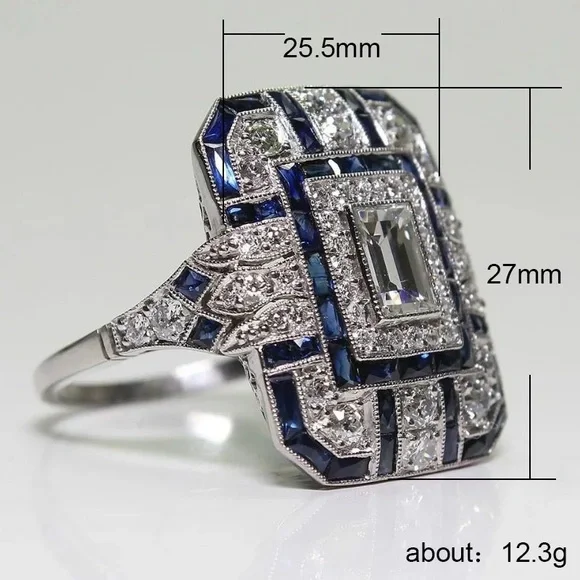New Women’s 925 Silver Royal Blue Diamond Ring - Picture 6 of 6